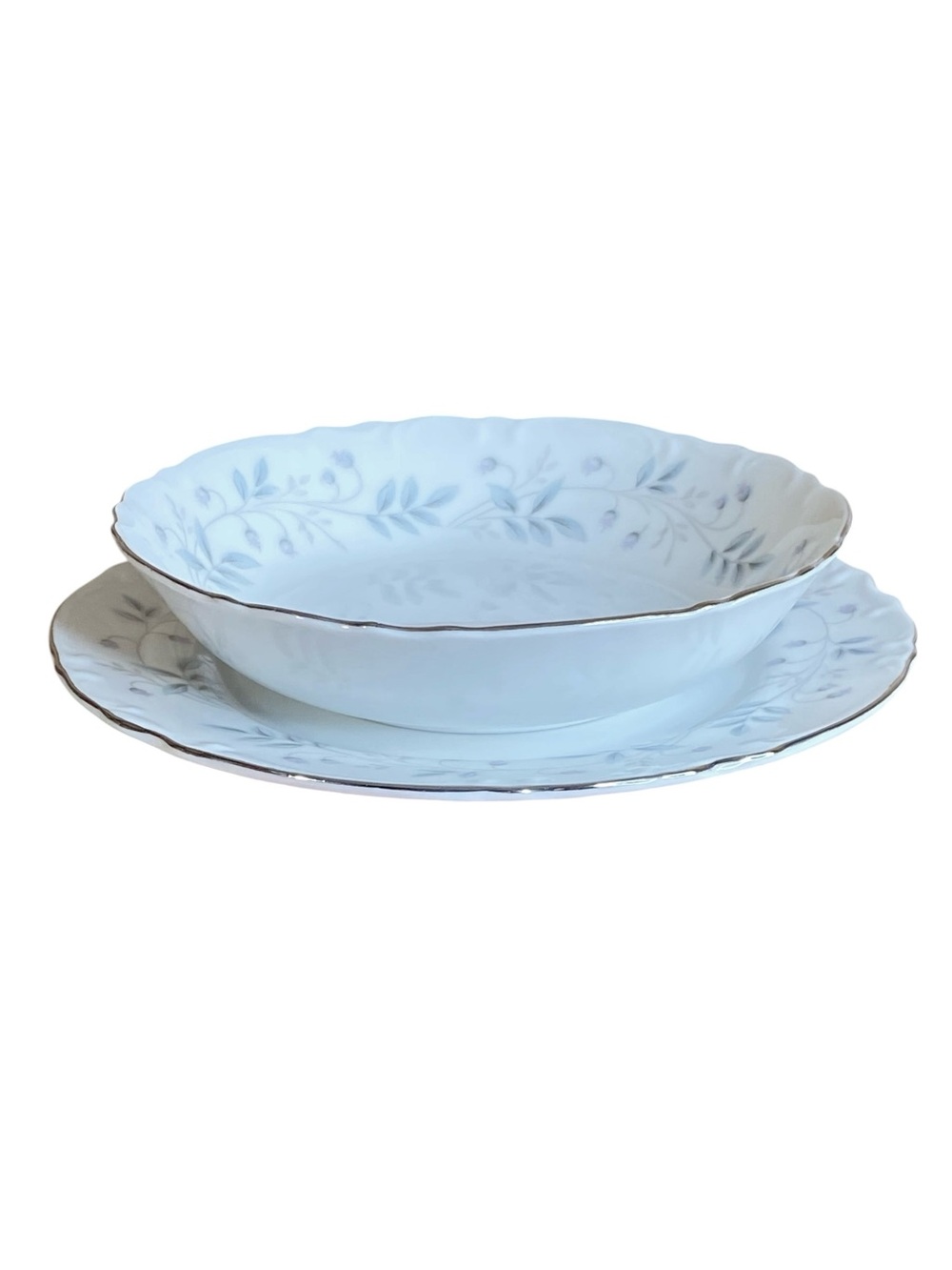 Mikasa Chalfonte Dessert Bowl Plate Set Blue White Floral Pattern Vtg Fine China